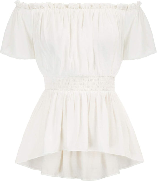 Renaissance Shirt Women Off Shoulder Short Sleeve Tops Summer Peasant Pirate Shirt Peplum Blouse