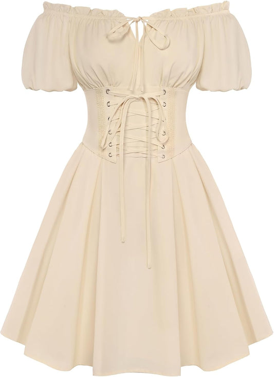 Renaissance Costume Women Corset Dress Midi Off Shoulder Fairy Dresses