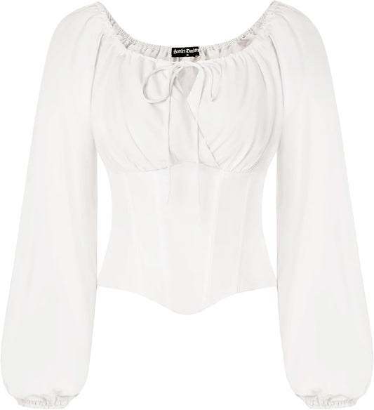 Corset Tops for Women Elastic Neckline Renaissance Shirt Peasant Blouse