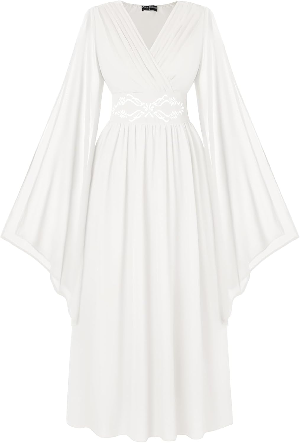 Women's Renaissance Costume Wrap V Neck Medieval Dress Split Bell Sleeve Embroidery Fairy Dresses