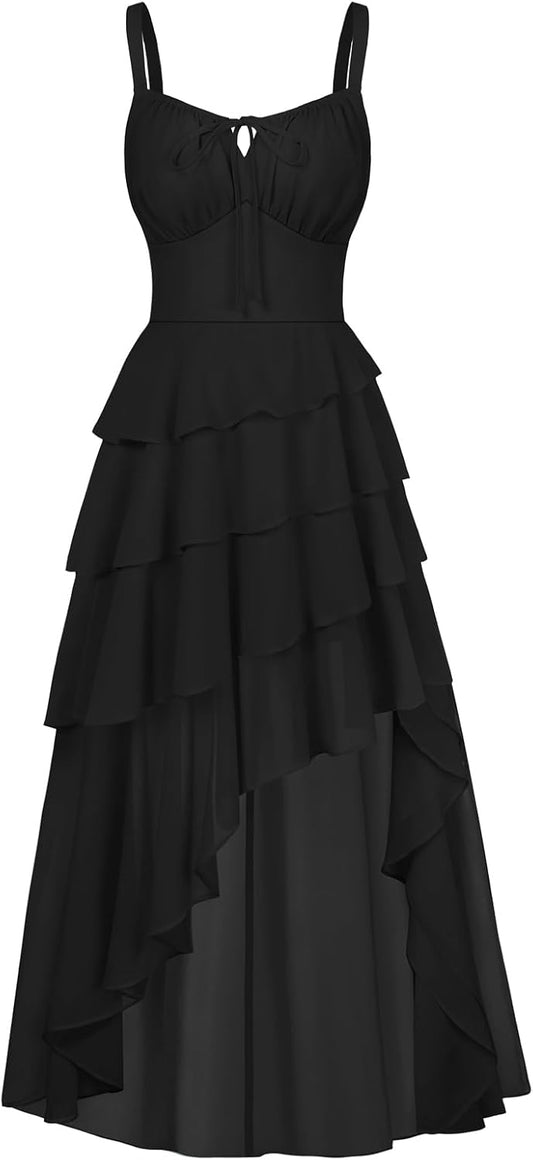 Women's Renaissance Corset Dress 2026 Summer Asymmetrical Sundress Pirate Gothic Chiffon Dresses