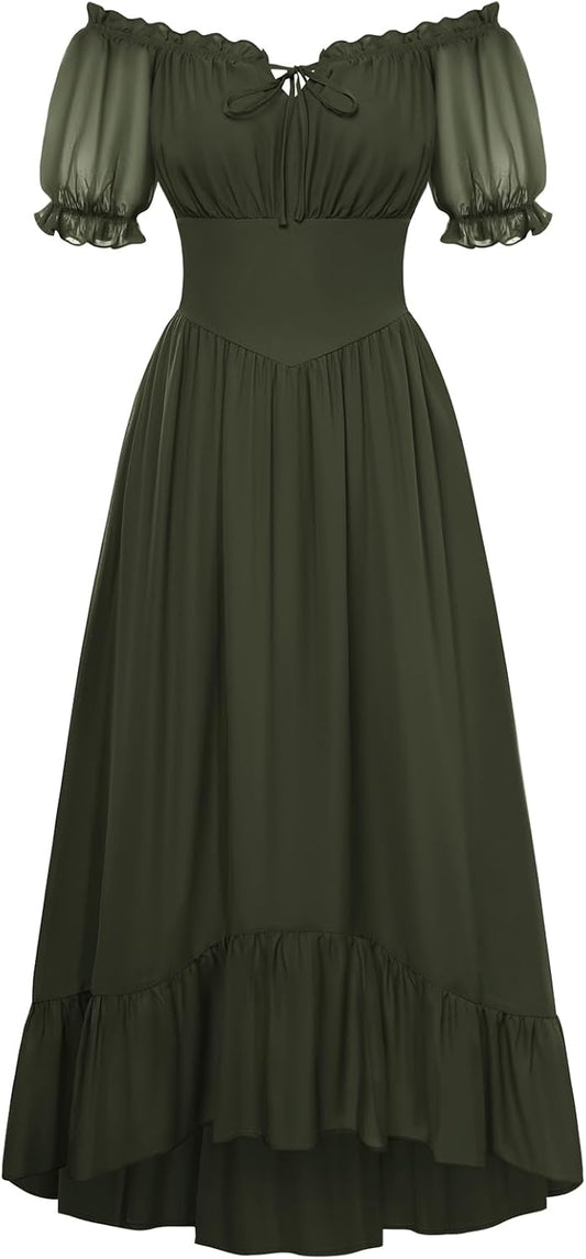 Women Renaissance Dress Puff Sleeve Off Shoulder Fairy Milkmaid Dress