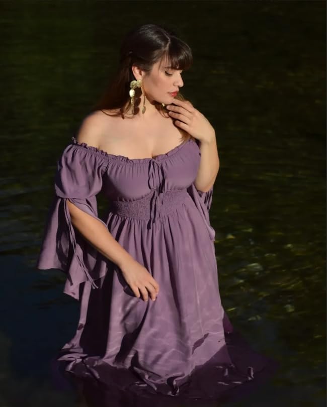 Renaissance Dress for Women Medieval Peasant Dress Long Bell Sleeve Dresses