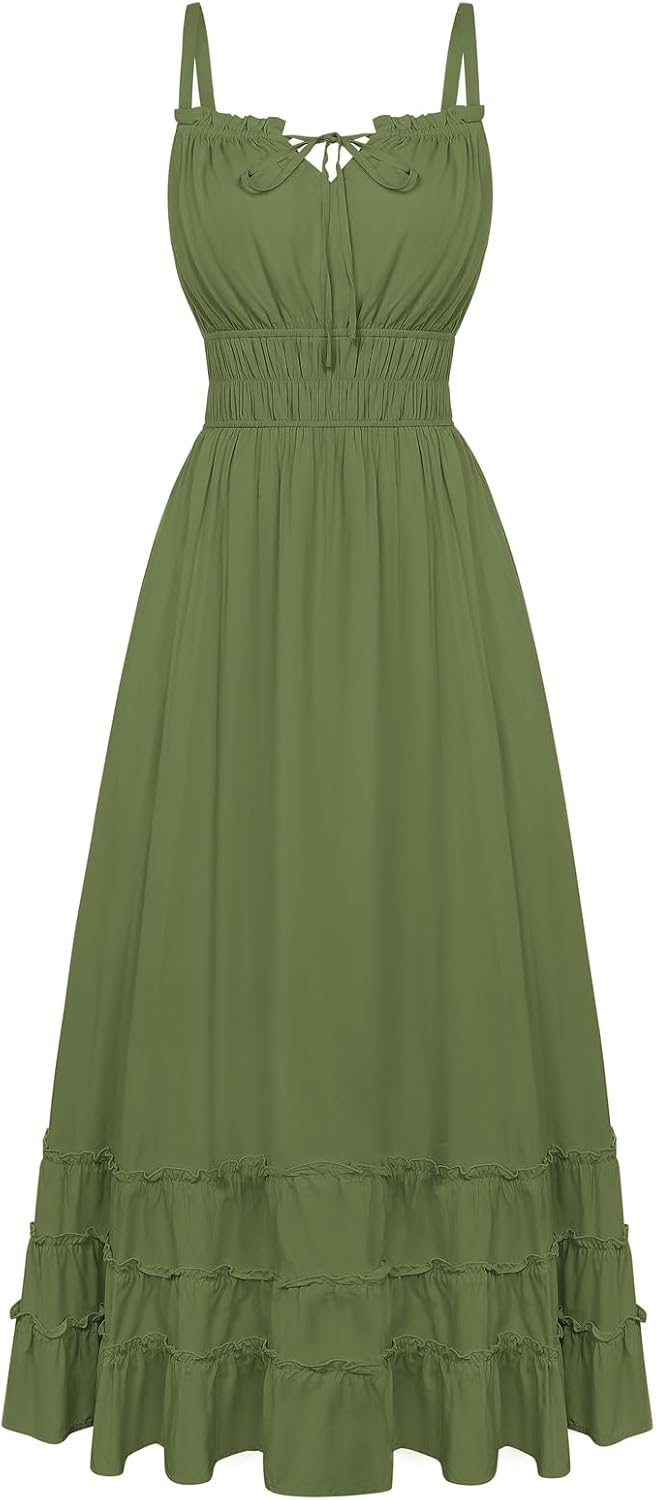 Women's Summer Maxi Dress 2026 Boho Sleeveless Ruffle Flowy Milkmaid Sundress with Pockets