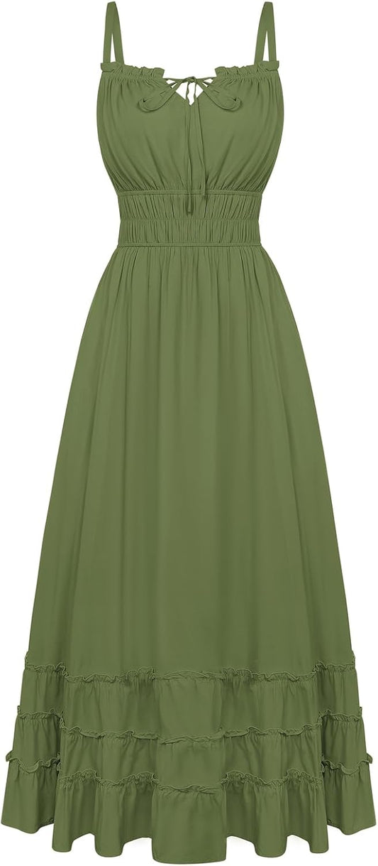Women's Summer Maxi Dress 2026 Boho Sleeveless Ruffle Flowy Milkmaid Sundress with Pockets