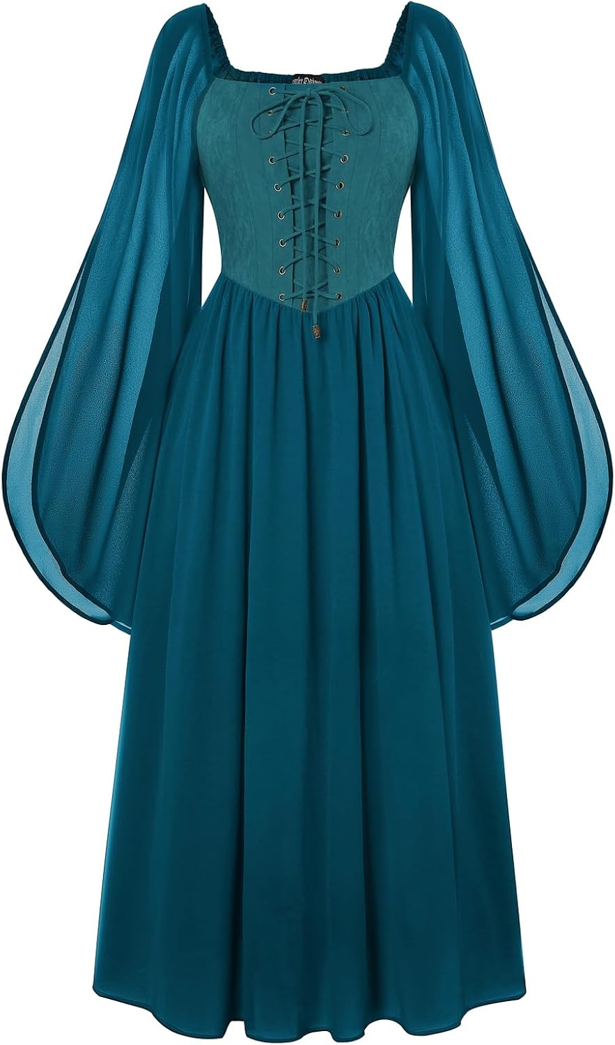 Renaissance Costume Women Pirate Dresses Split Bell Sleeve Medieval Ren Faire Dress with Pockets