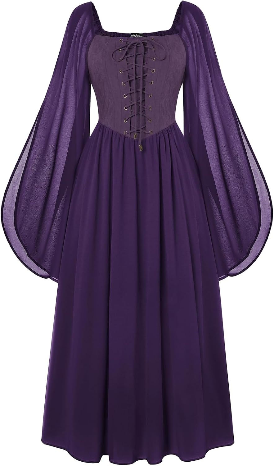 Renaissance Costume Women Pirate Dresses Split Bell Sleeve Medieval Ren Faire Dress with Pockets