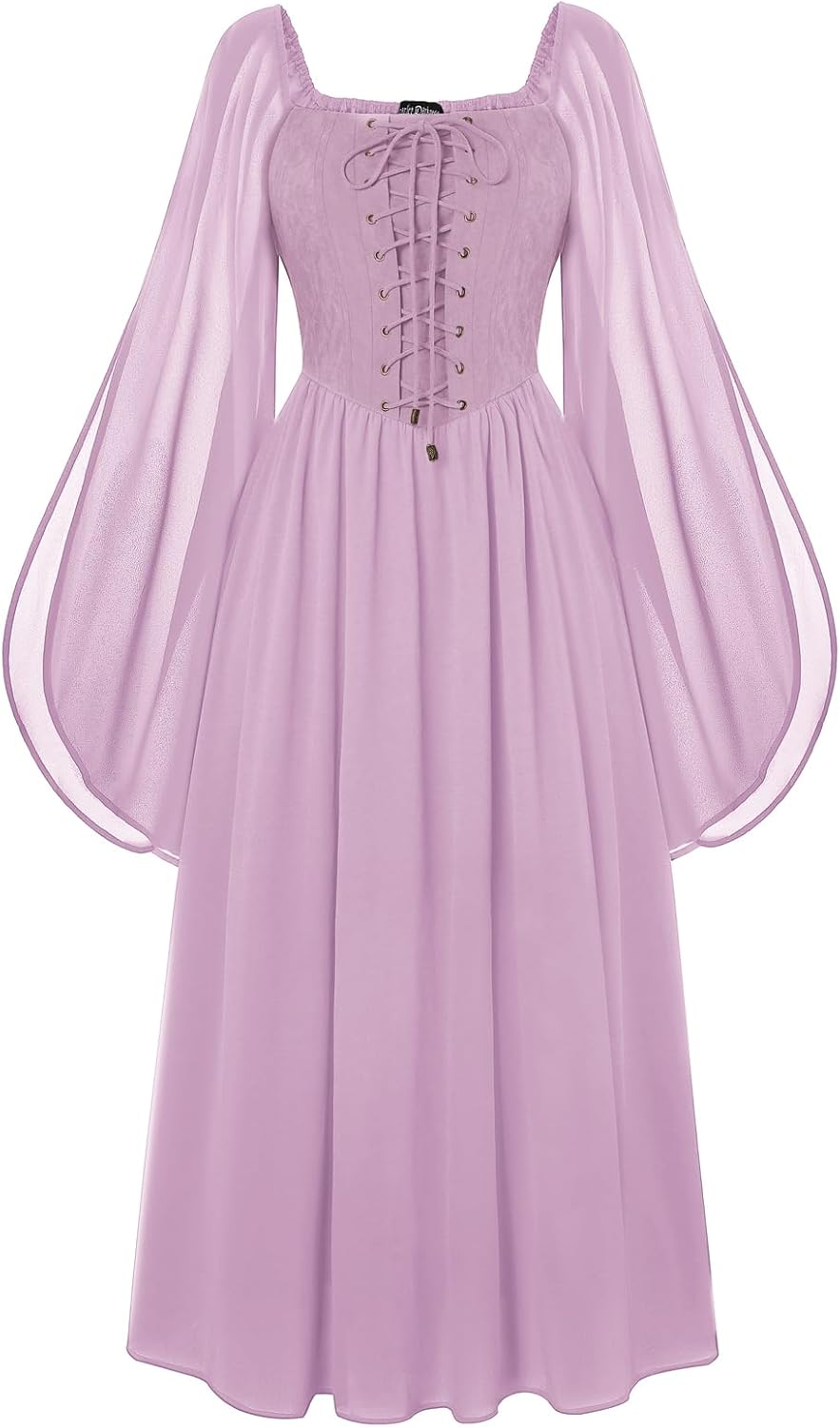 Renaissance Costume Women Pirate Dresses Split Bell Sleeve Medieval Ren Faire Dress with Pockets