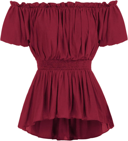 Renaissance Shirt Women Off Shoulder Short Sleeve Tops Summer Peasant Pirate Shirt Peplum Blouse