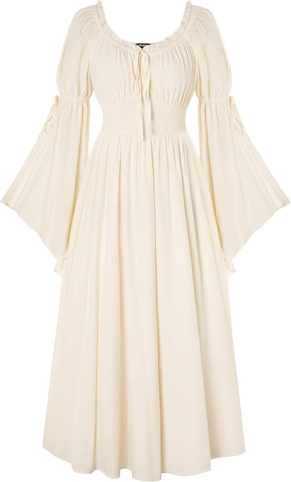 Renaissance Dress for Women Medieval Peasant Dress Long Bell Sleeve Dresses