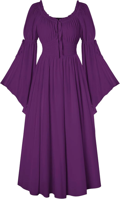 Renaissance Dress for Women Medieval Peasant Dress Long Bell Sleeve Dresses
