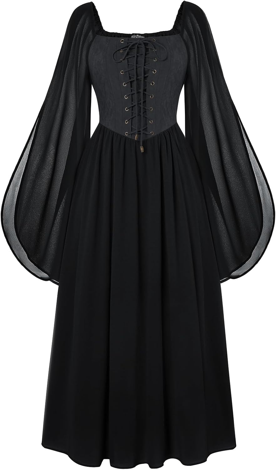 Renaissance Costume Women Pirate Dresses Split Bell Sleeve Medieval Ren Faire Dress with Pockets