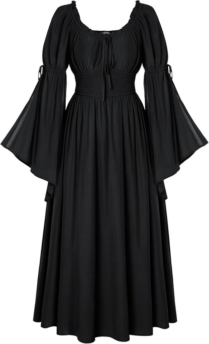 Renaissance Dress for Women Medieval Peasant Dress Long Bell Sleeve Dresses