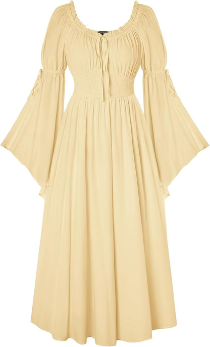 Renaissance Dress for Women Medieval Peasant Dress Long Bell Sleeve Dresses