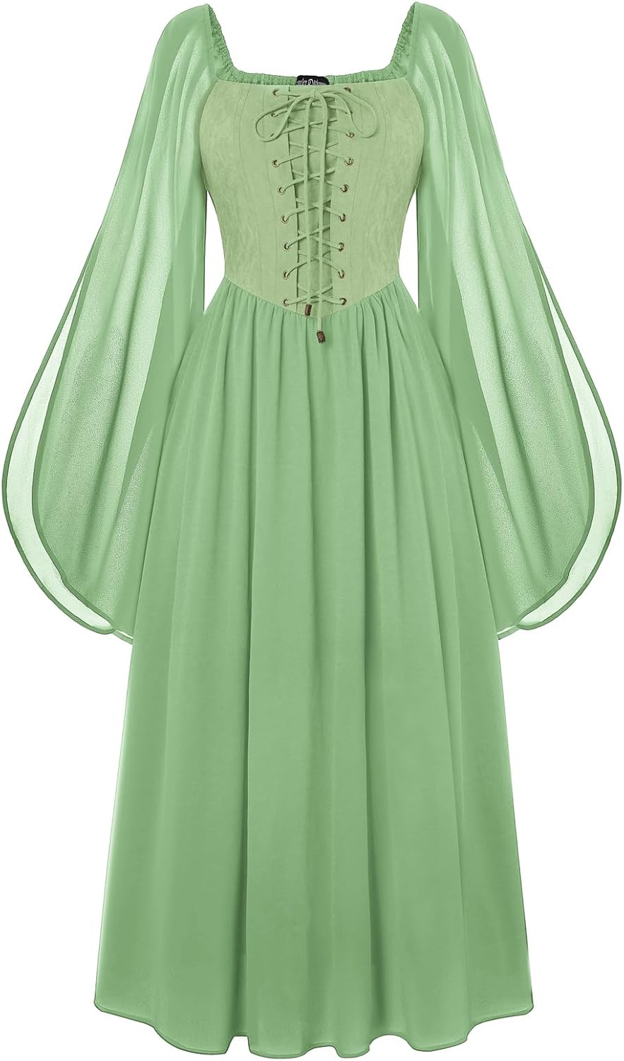 Renaissance Costume Women Pirate Dresses Split Bell Sleeve Medieval Ren Faire Dress with Pockets