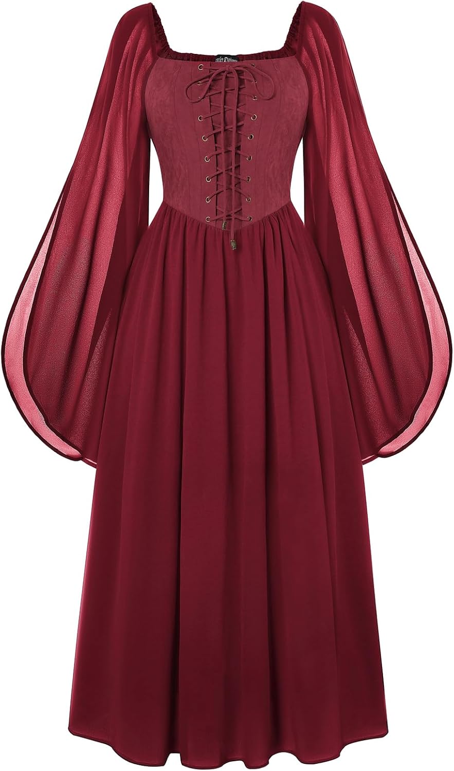 Renaissance Costume Women Pirate Dresses Split Bell Sleeve Medieval Ren Faire Dress with Pockets