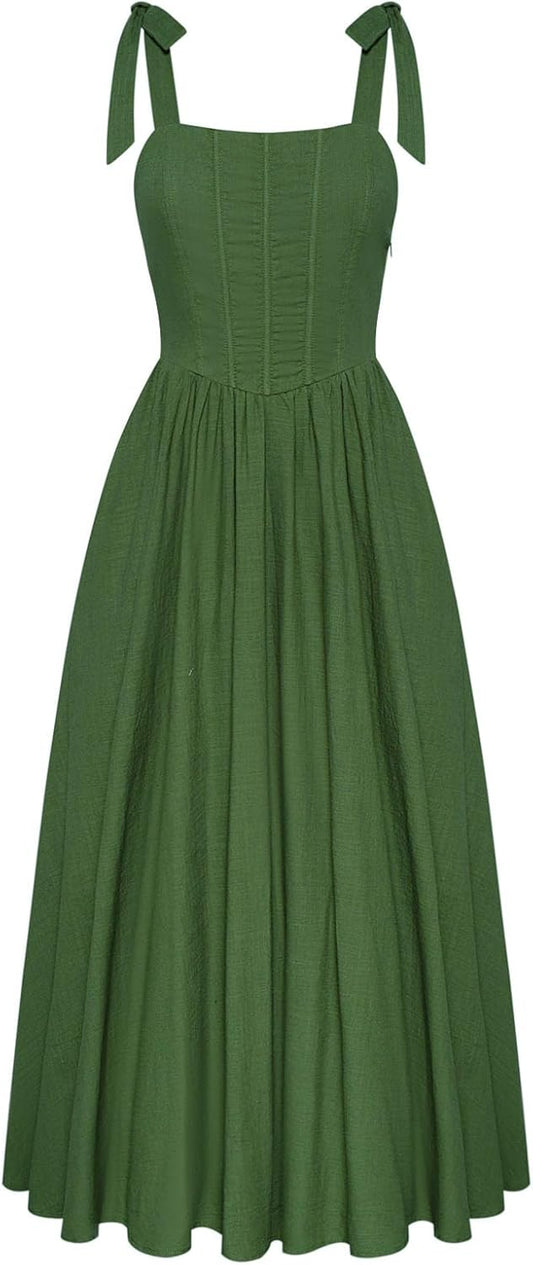 Women Renaissance Corset Dress Square Neck Cottagecore Fishbone Sundress