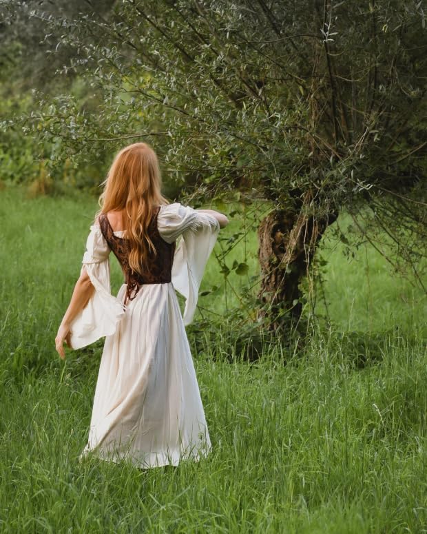 Renaissance Dress for Women Medieval Peasant Dress Long Bell Sleeve Dresses