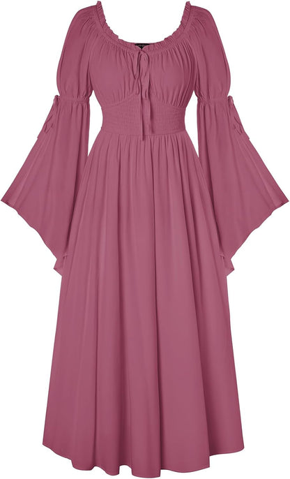 Renaissance Dress for Women Medieval Peasant Dress Long Bell Sleeve Dresses