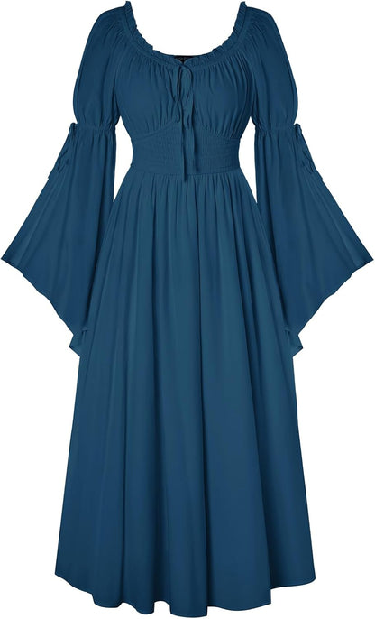 Renaissance Dress for Women Medieval Peasant Dress Long Bell Sleeve Dresses