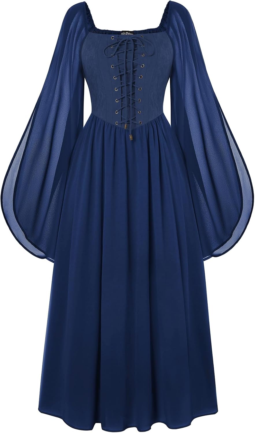 Renaissance Costume Women Pirate Dresses Split Bell Sleeve Medieval Ren Faire Dress with Pockets