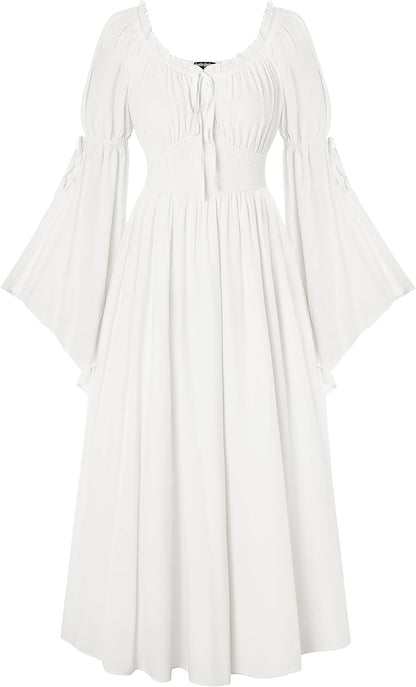 Renaissance Dress for Women Medieval Peasant Dress Long Bell Sleeve Dresses