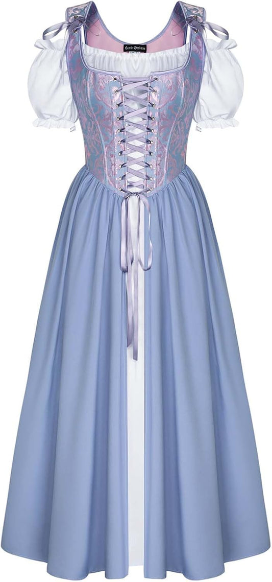 Renaissance Costume Women Medieval Corset Dress Puff Sleeve Fairy Dress
