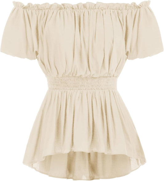 Renaissance Shirt Women Off Shoulder Short Sleeve Tops Summer Peasant Pirate Shirt Peplum Blouse