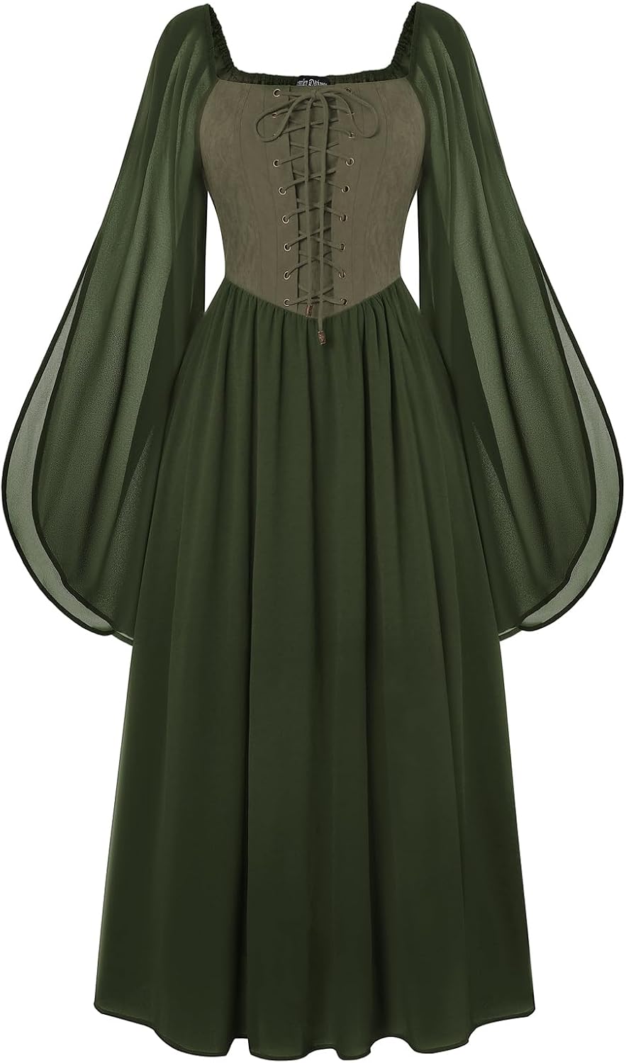 Renaissance Costume Women Pirate Dresses Split Bell Sleeve Medieval Ren Faire Dress with Pockets