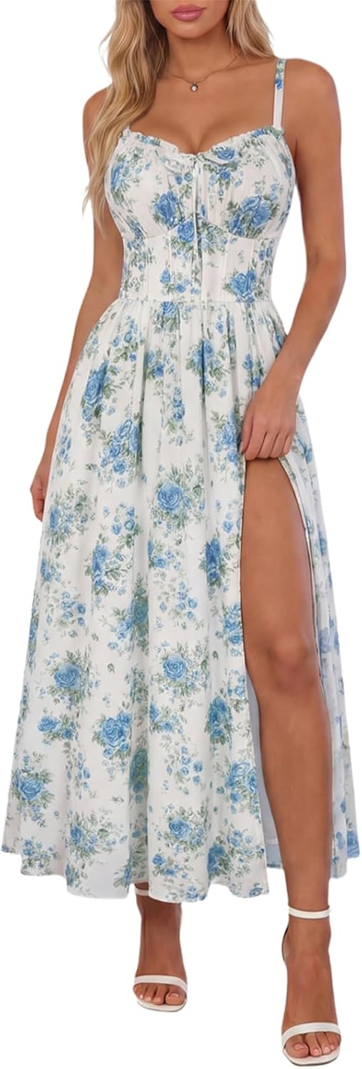 Floral Dress for Women 2026 Corset Milkmaid Sundress Wedding Guest Dresses