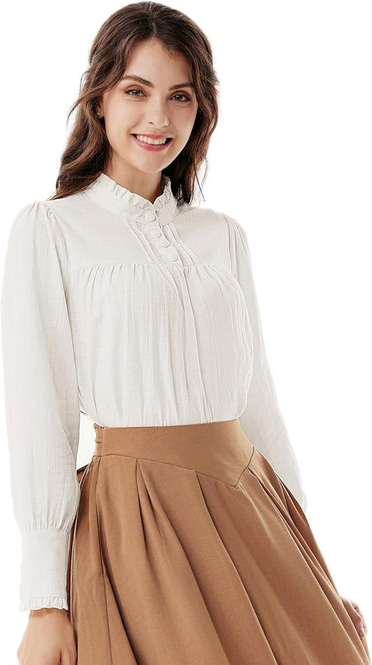 Gothic Victorian Blouse Tops for Women 2026 Cotton Long Sleeve Renaissance Shirt