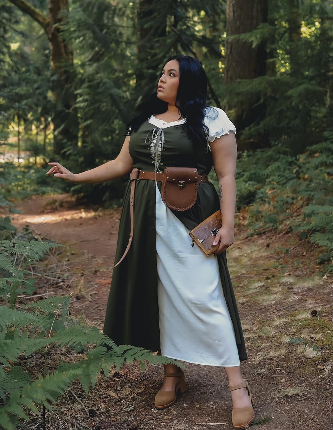 Renaissance Costume Women Peasant Medieval Dress Short Sleeve Maxi Fairy Dresses with Pockets
