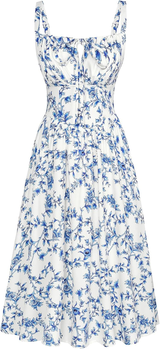 Women's Floral Midi Dress Corset Sundresses 2026 Summer Spring Vacation Milkmaid Dresses