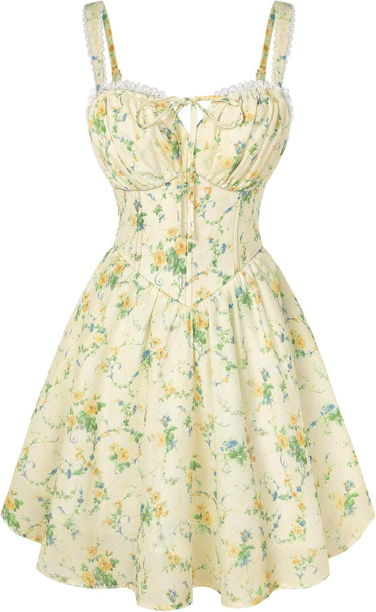 Floral Corset Dress Sundresses for Women 2026 Summer Mini Graduation Dress