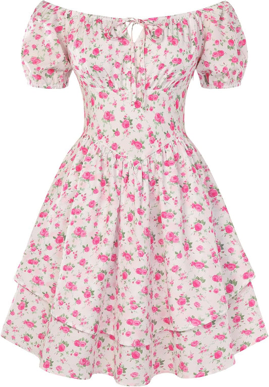 Floral Corset Dress Summer Dresses for Women Girls 2026 Short Milkmaid Sundress with Pocket