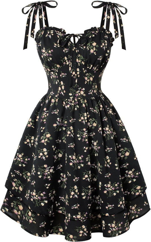 Floral Mini Dress for Women Teens Summer 2026 Fairy Corset Sundress Graduation Dresses
