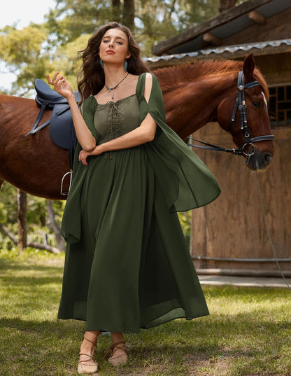 Renaissance Costume Women Pirate Dresses Split Bell Sleeve Medieval Ren Faire Dress with Pockets