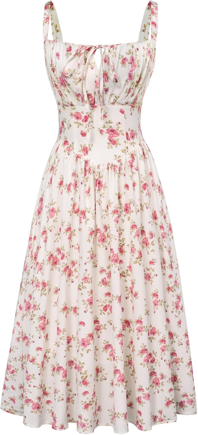Women's Floral Midi Dress Corset Sundresses 2026 Summer Spring Vacation Milkmaid Dresses