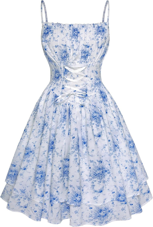 Women Corset Floral Dress Spaghetti Strap Mini Sundress for Teens