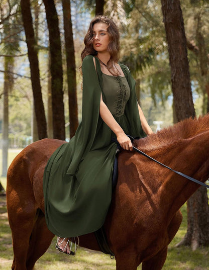 Renaissance Costume Women Pirate Dresses Split Bell Sleeve Medieval Ren Faire Dress with Pockets