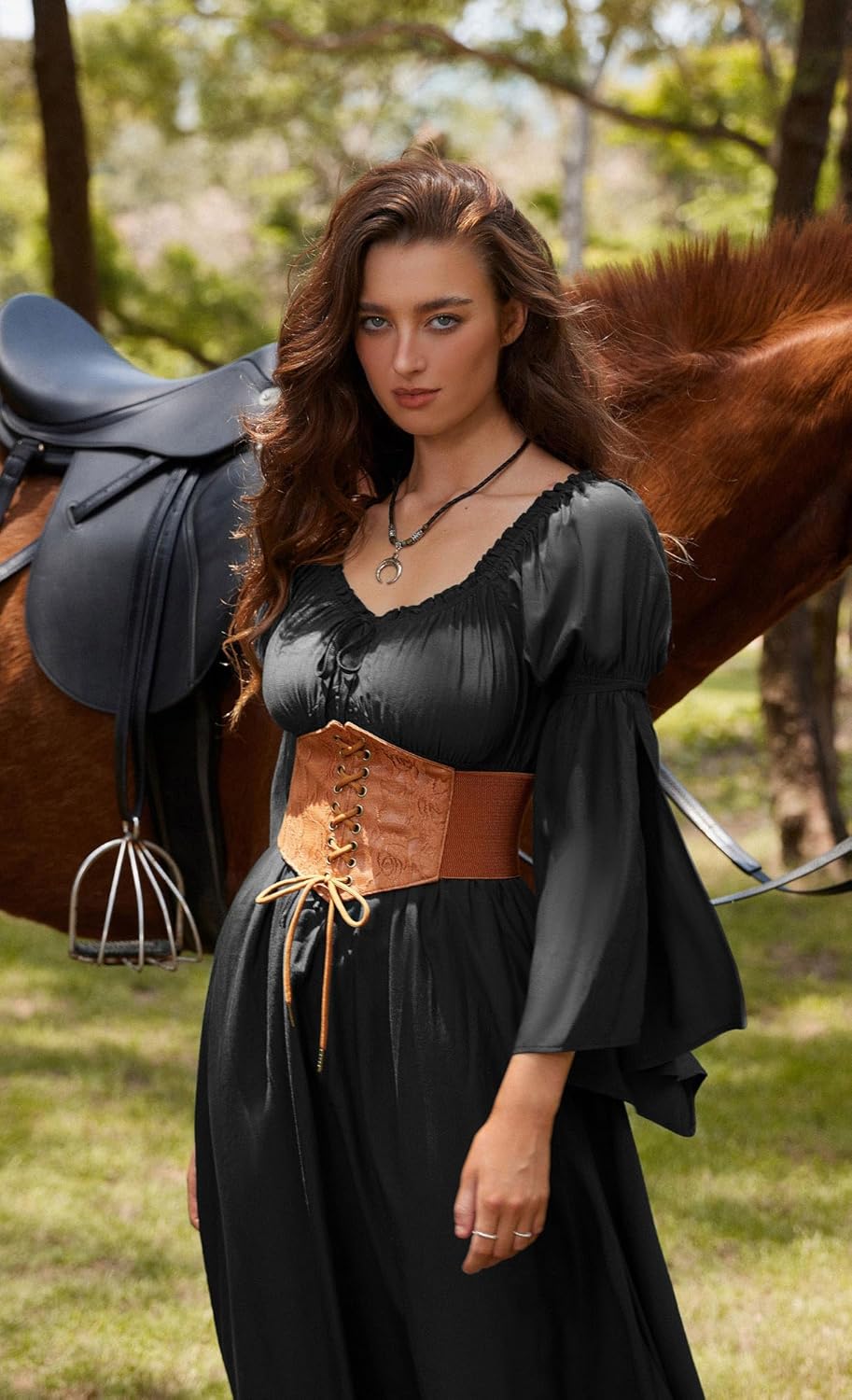 Renaissance Dress for Women Medieval Peasant Dress Long Bell Sleeve Dresses