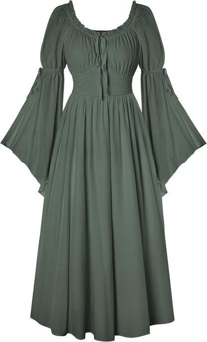 Renaissance Dress for Women Medieval Peasant Dress Long Bell Sleeve Dresses