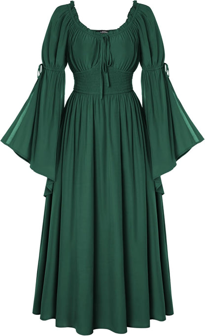 Renaissance Dress for Women Medieval Peasant Dress Long Bell Sleeve Dresses