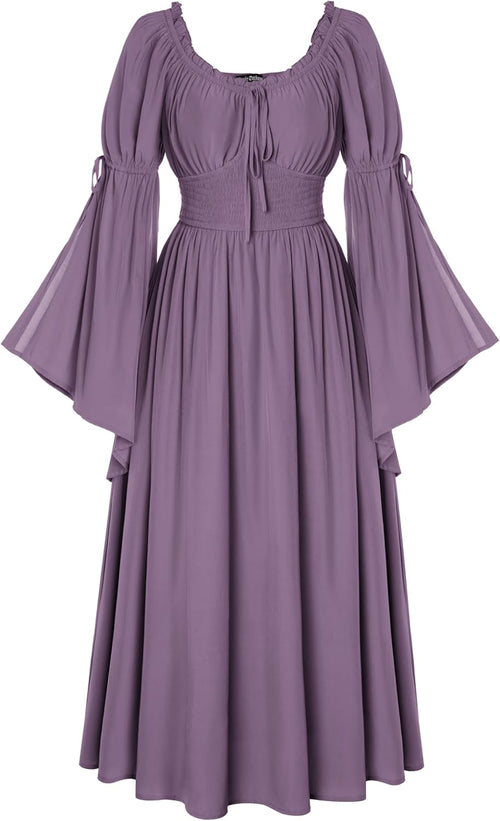 Renaissance Dress for Women Medieval Peasant Dress Long Bell Sleeve Dresses