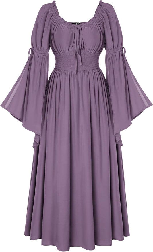 Renaissance Dress for Women Medieval Peasant Dress Long Bell Sleeve Dresses
