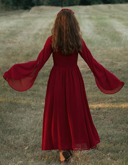 Renaissance Costume Women Pirate Dresses Split Bell Sleeve Medieval Ren Faire Dress with Pockets