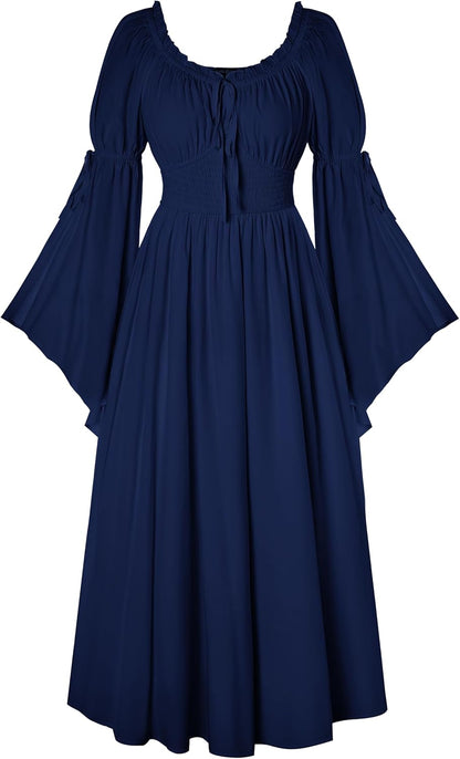 Renaissance Dress for Women Medieval Peasant Dress Long Bell Sleeve Dresses