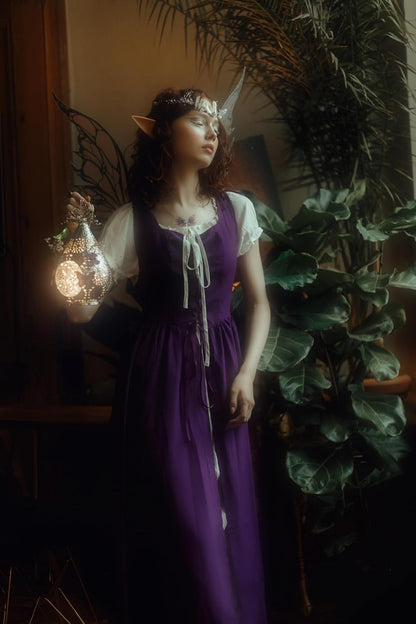 Renaissance Costume Women Peasant Medieval Dress Short Sleeve Maxi Fairy Dresses with Pockets