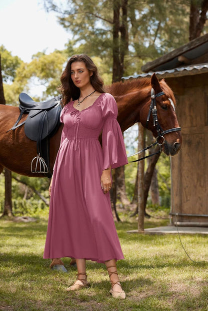 Renaissance Dress for Women Medieval Peasant Dress Long Bell Sleeve Dresses