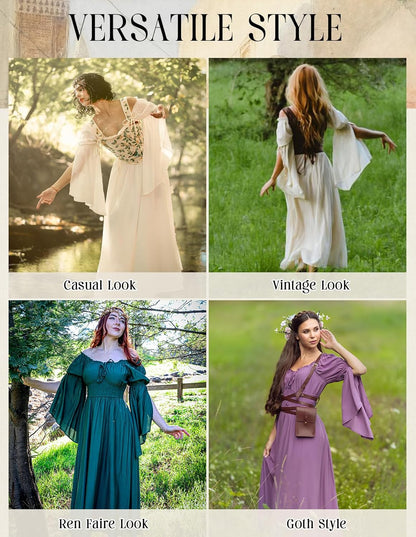 Renaissance Dress for Women Medieval Peasant Dress Long Bell Sleeve Dresses